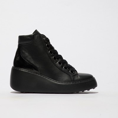 Women's Fly London Dice468fly Wedge Black | ZTOPBD-856